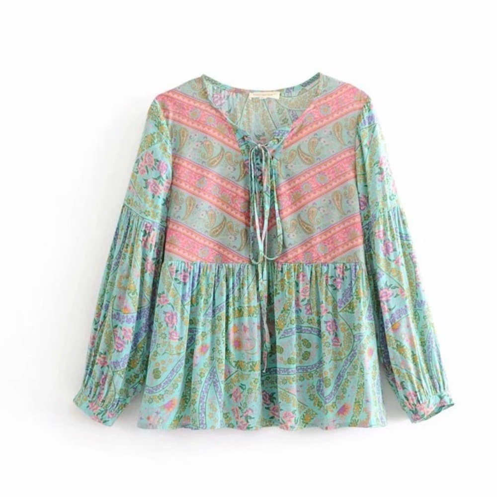 City Lights Gypsy Celestial boho spell blouse S peasant floral free spirit top